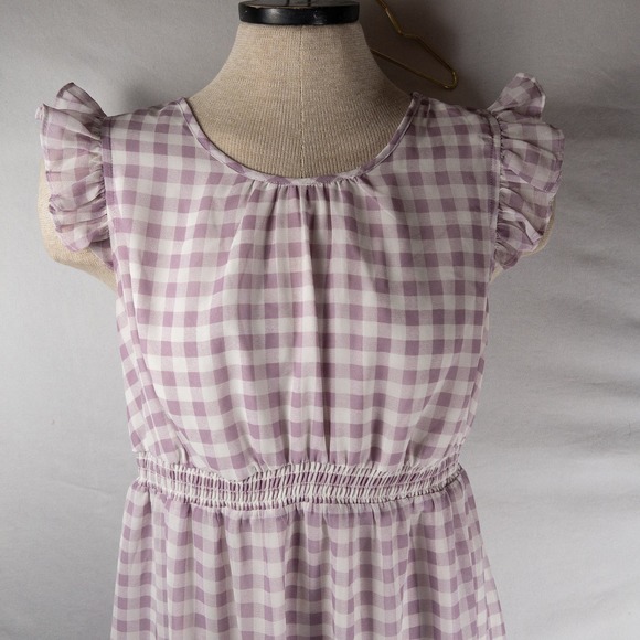 Isabel Maternity Easter Purple Plaid Maxi Dress Elastic Empire Medium Flutter - Picture 2 of 4